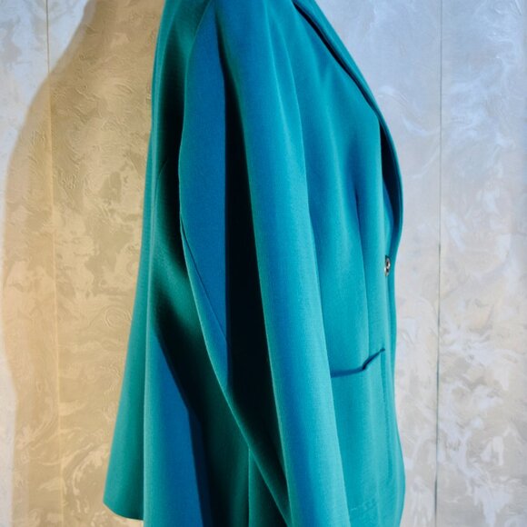 Coldwater Creek Size 16 Teal Cosmopolitan Crepe One-Button Blazer - Picture 3 of 8